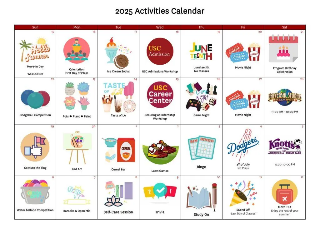USC Summer Programs 2025 Activities Calendar