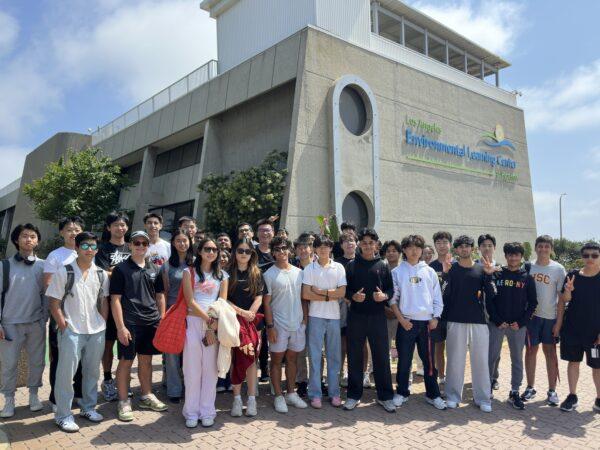 USC Summer Programs class stand and smile for group photo in front of the Los Angeles Environmental Learning Center.