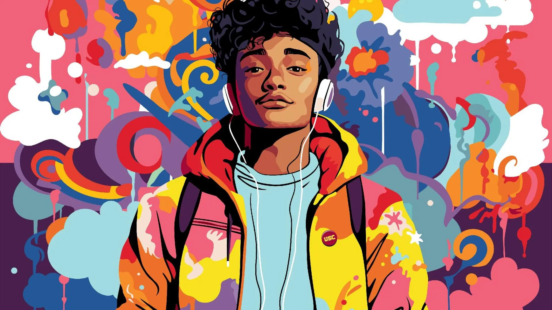 USC Pre-college home - rainbow bomb headphone boy